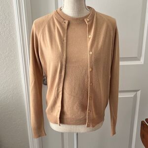 St Michael VTG Courtelle Classic Tan Women's Cardigan Sweater Set